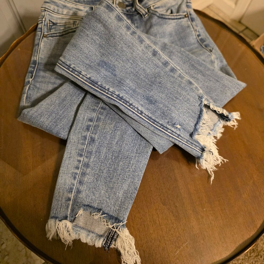 Hidden Ankle Crop Distressed Denim Jeans Size 24